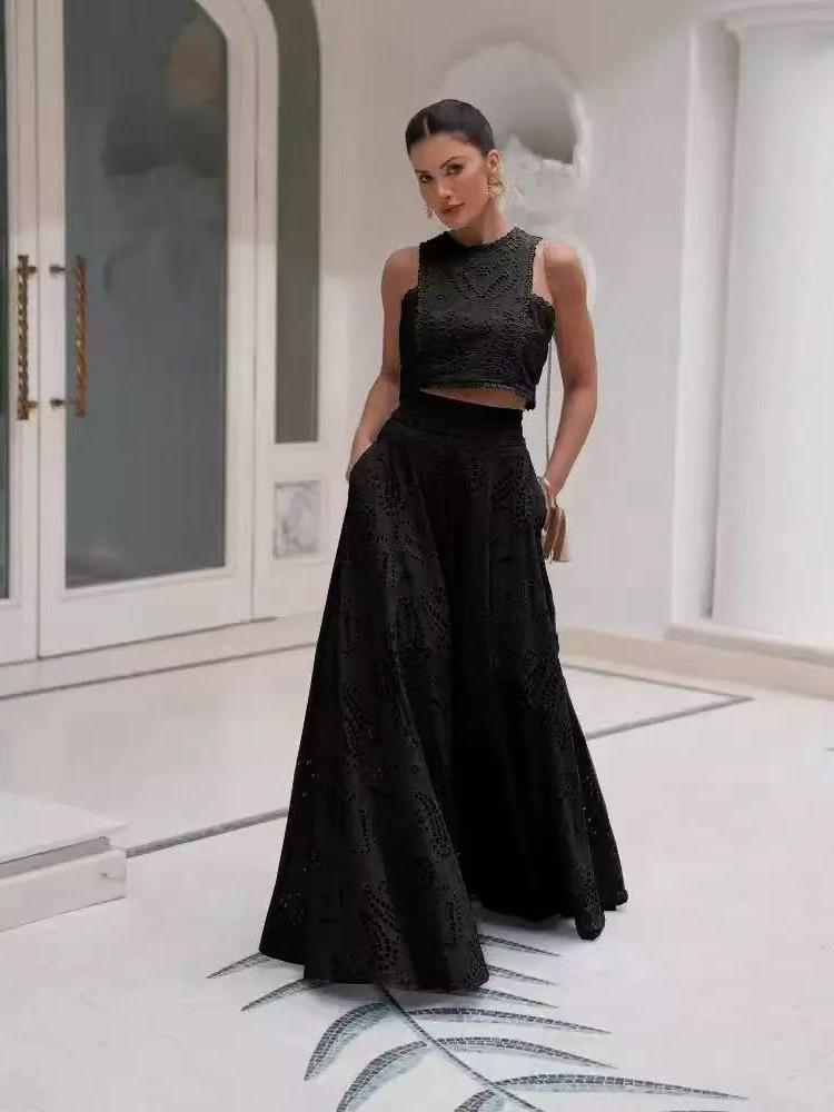 Embroidered Lace Work Crop Top & Skirt Coord Set