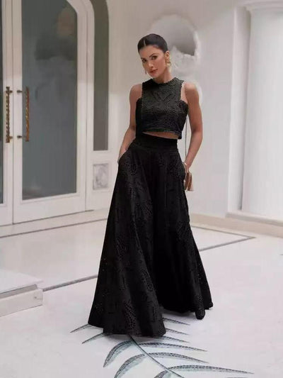 Embroidered Lace Work Crop Top & Skirt Coord Set