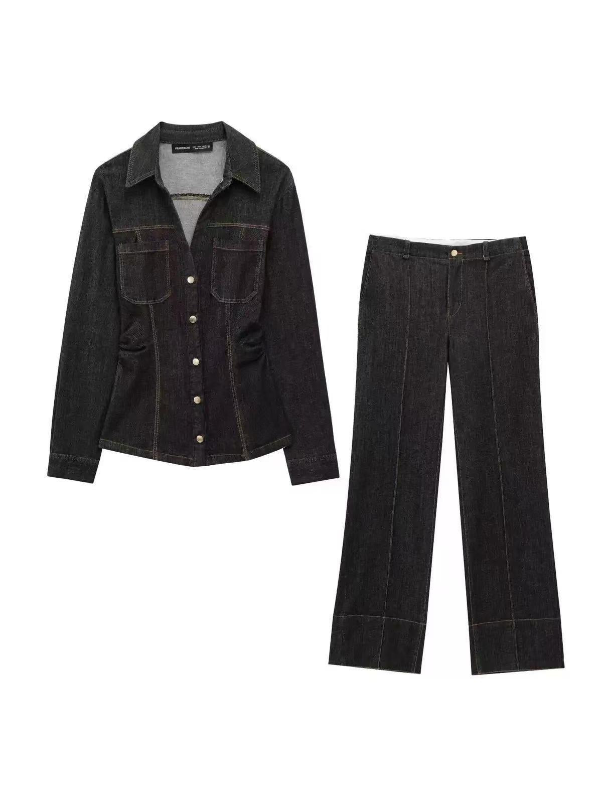 Denim Shirt Top & Pants coord Set