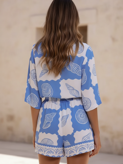 Seashell Print Shirt Playsuit