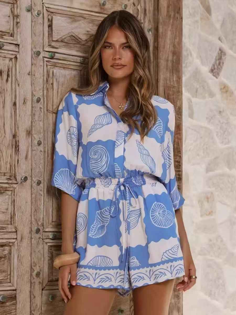 Seashell Print Shirt Playsuit
