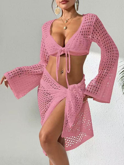 Crochet two-piece swimsuit Bikini Set with a matching cover-up