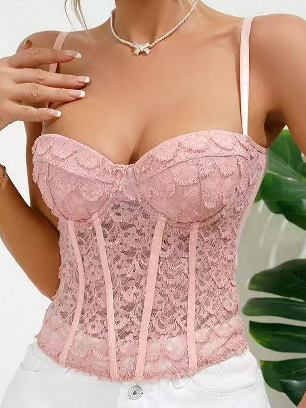 Pink lace underwire corset bustier top