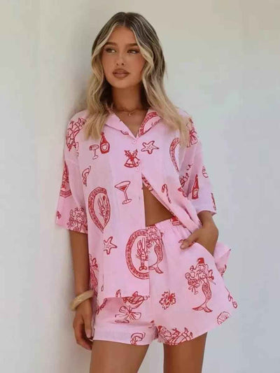 Mermaid Motif Relaxed Shirt & Shorts Set