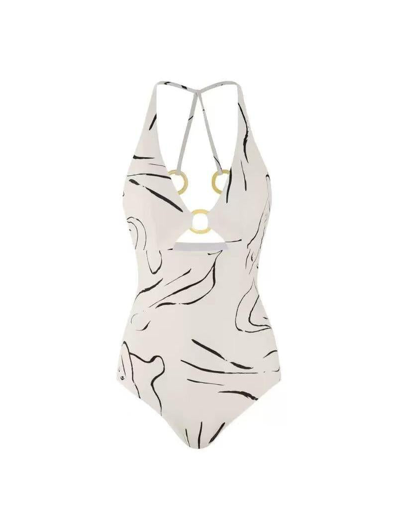 Printed ring‑detail one‑piece swimsuit