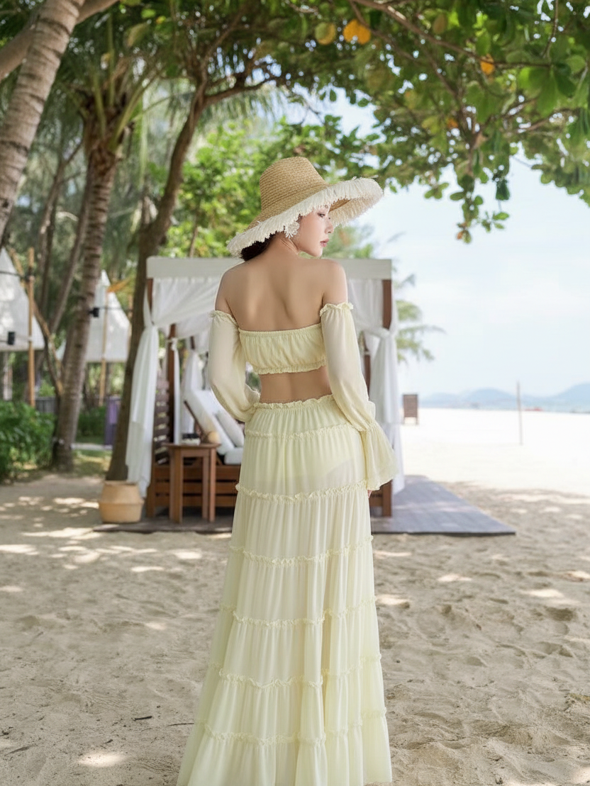 Tiered Ruffle Off-Shoulder Beach Set