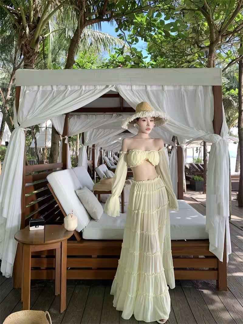 Tiered Ruffle Off-Shoulder Beach Set