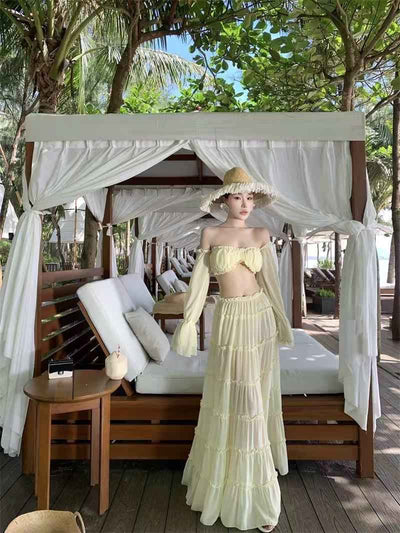 Tiered Ruffle Off-Shoulder Beach Set