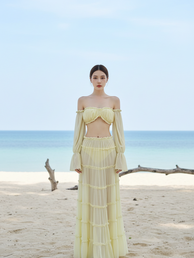 Tiered Ruffle Off-Shoulder Beach Set