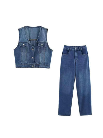 Denim Vest Top & Pants coord Set