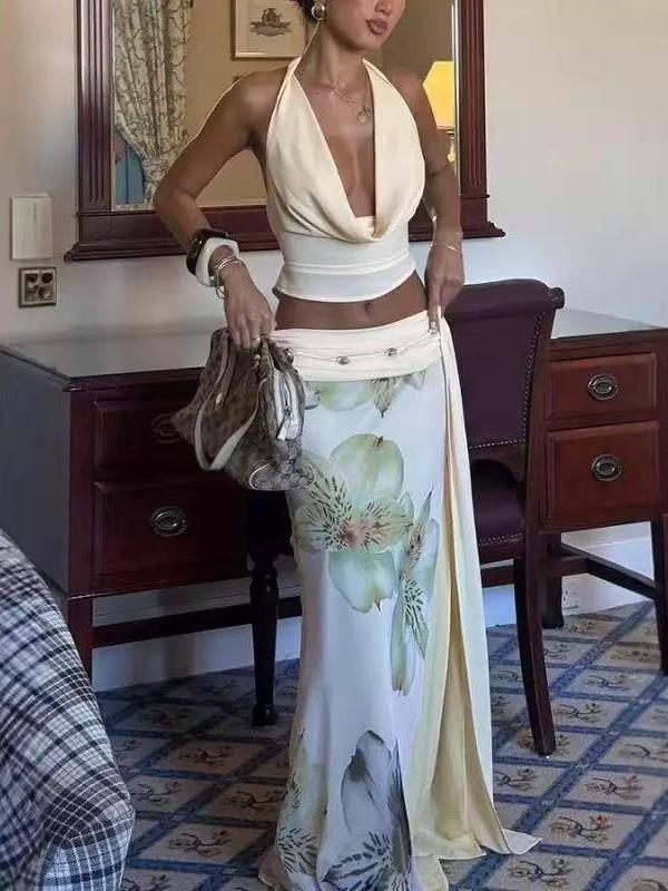 Island Bloom Draped Halter Co‑ord Set