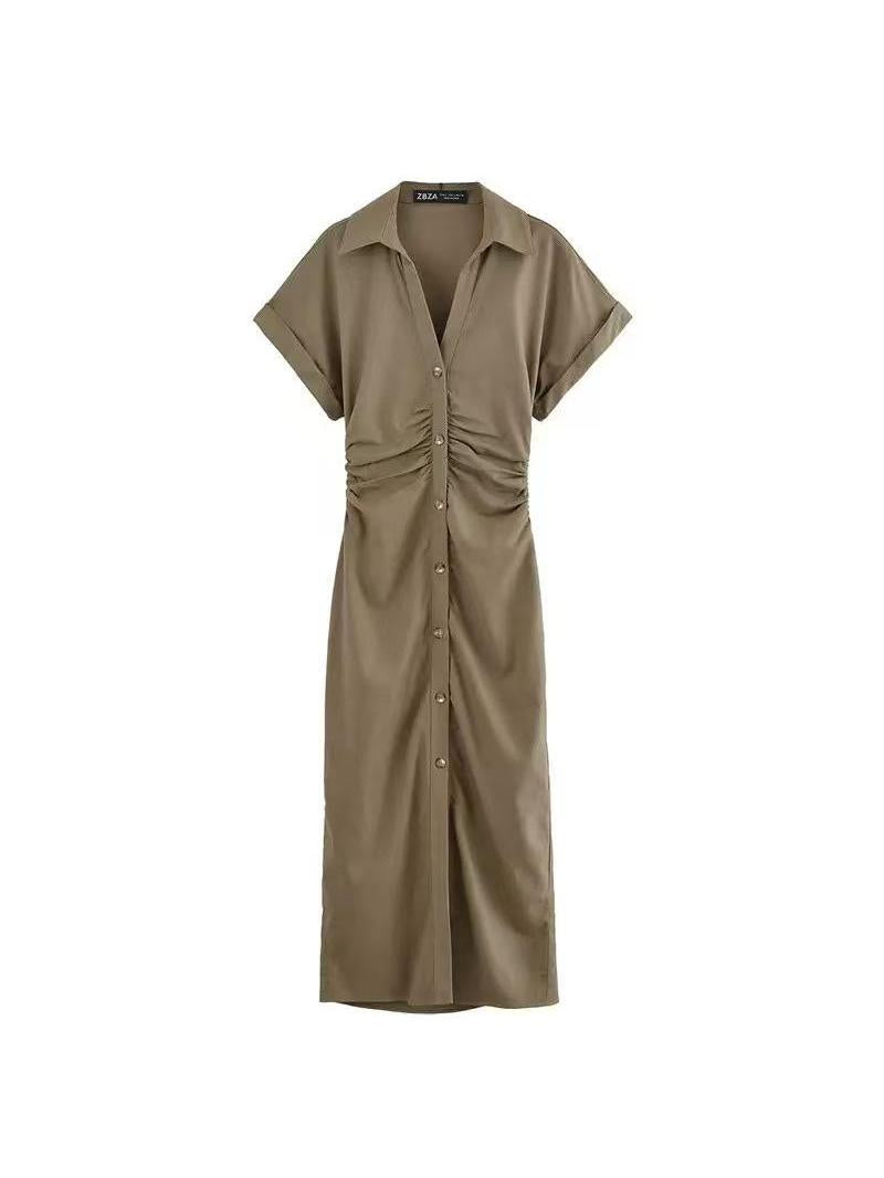 Linen Short Sleeves Button-up Shirt Dress