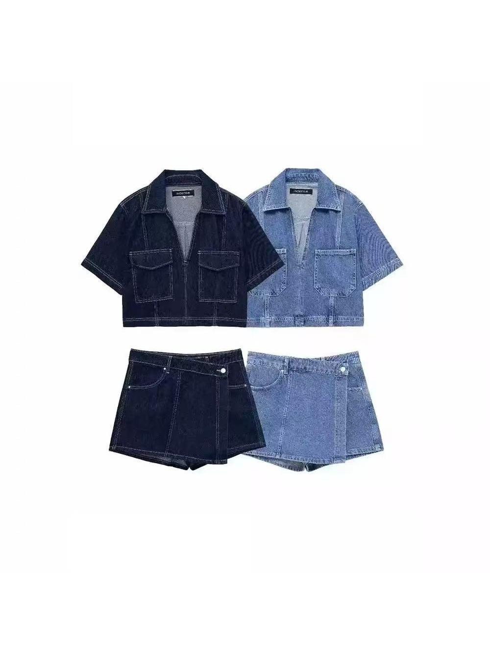 Denim Crop Top & Skorts Coord Set