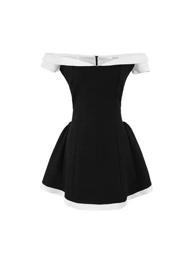 Monochrome Off Shoulder Fit & Flare Short Dress