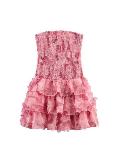 Applique Strapless Rose Applique Short Dress