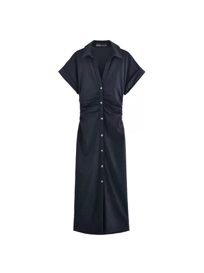 Linen Short Sleeves Button-up Shirt Dress