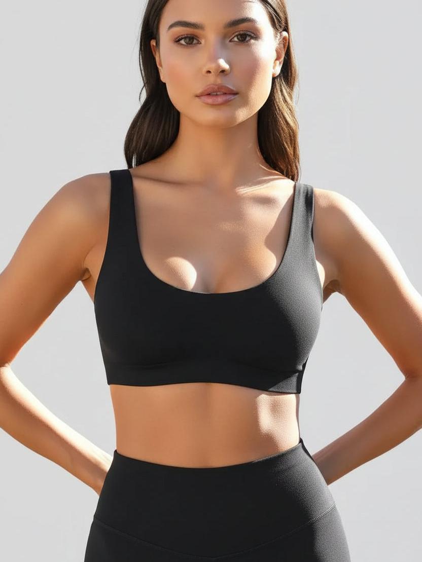 Core Sculpt Scoop Sports Bra Top, black sports bra with scoop neckline, on sale