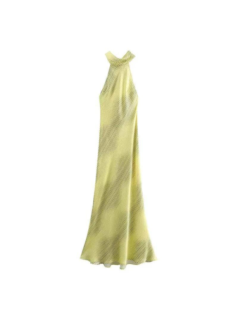 Halterneck Stripe Maxi Knotted Dress