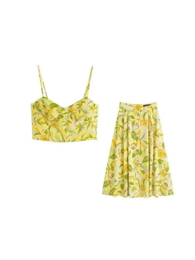 Printed crop top and midi skirt co‑ord set