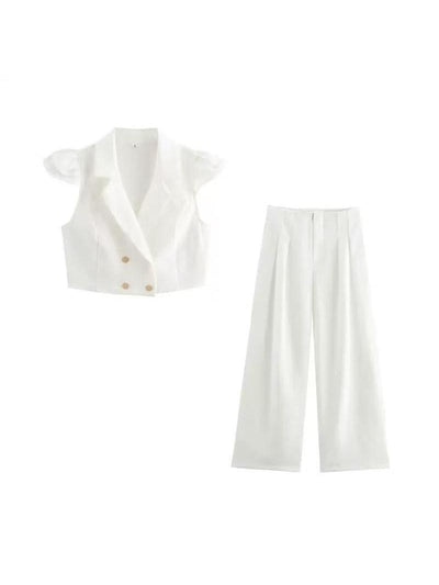 White Crop Vest Top & Pants Coord Set