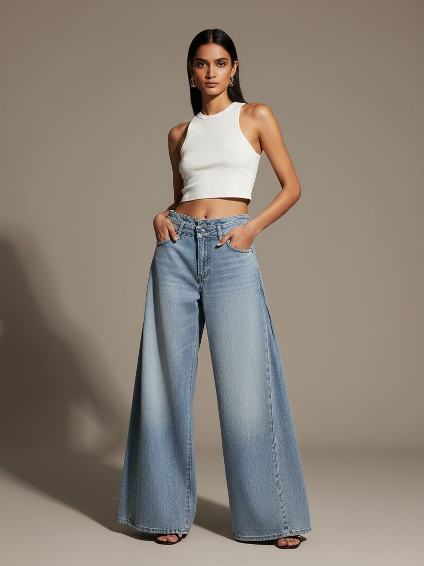 Coastal Breeze Everyday Wide-Leg Denim jeans by Exclusives, light wash