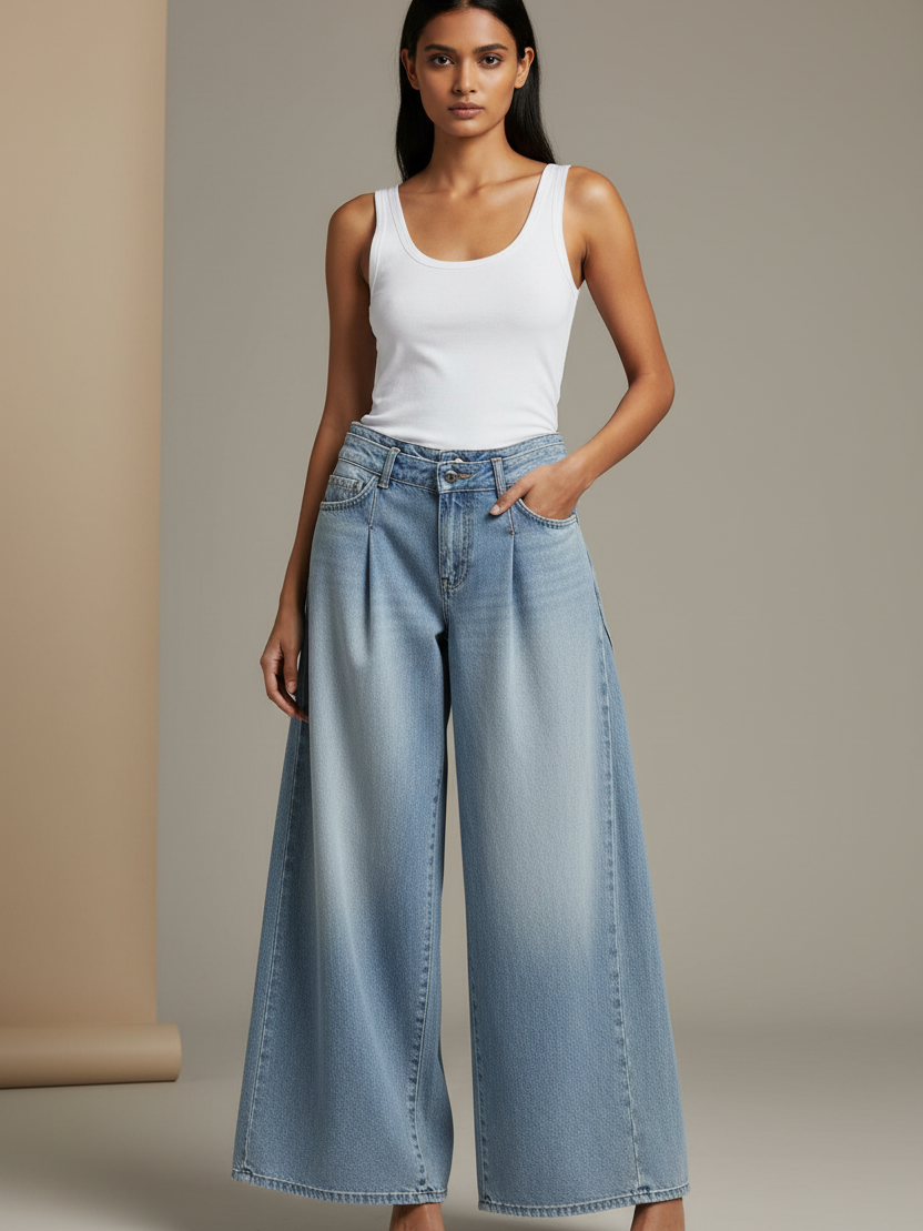 Coastal Breeze Everyday Wide-Leg Denim jeans in light-wash denim