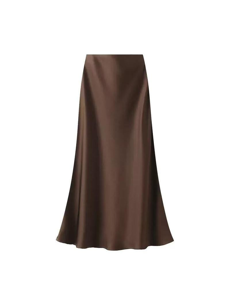 High Waist Satin Ankle Length Long Skirt