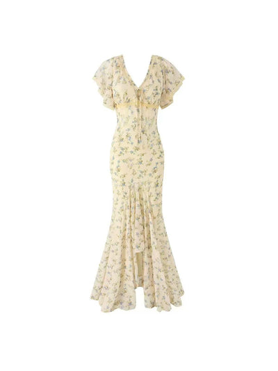Juliette Floral Maxi Dress, pale yellow floral print, by EXCLUSIVES