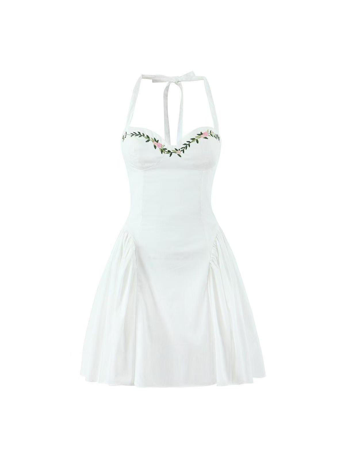 Embroidered Halterneck Short A Line Dress