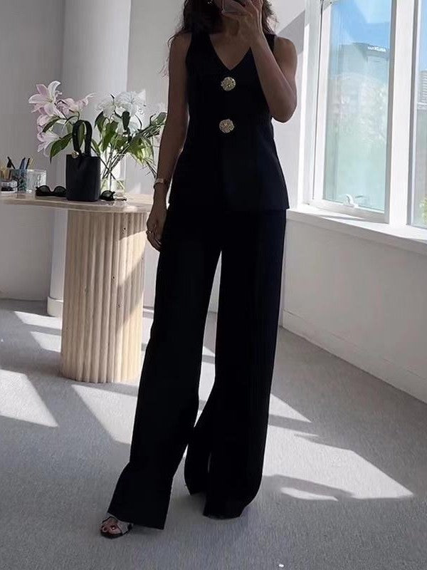 Shell Long Vest Waist Coat & Wide Leg Pant With Slit Coord Set