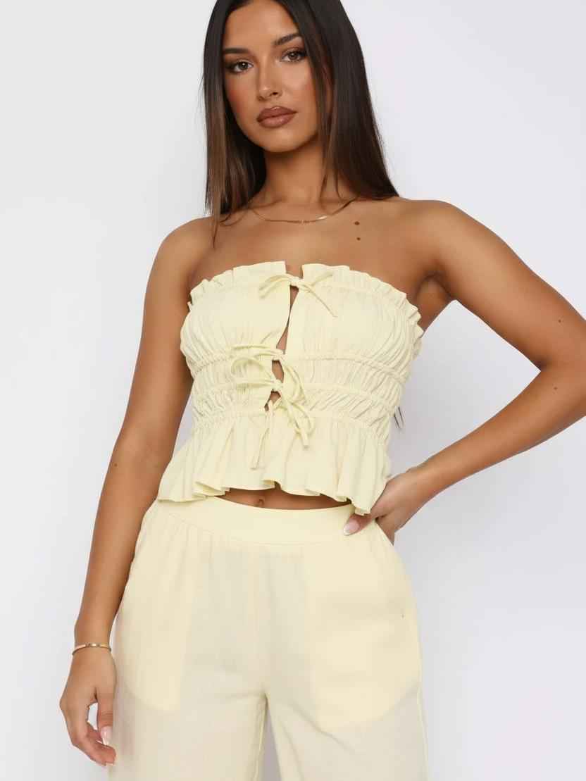 Shoreline Ruched Tie Peplum Top