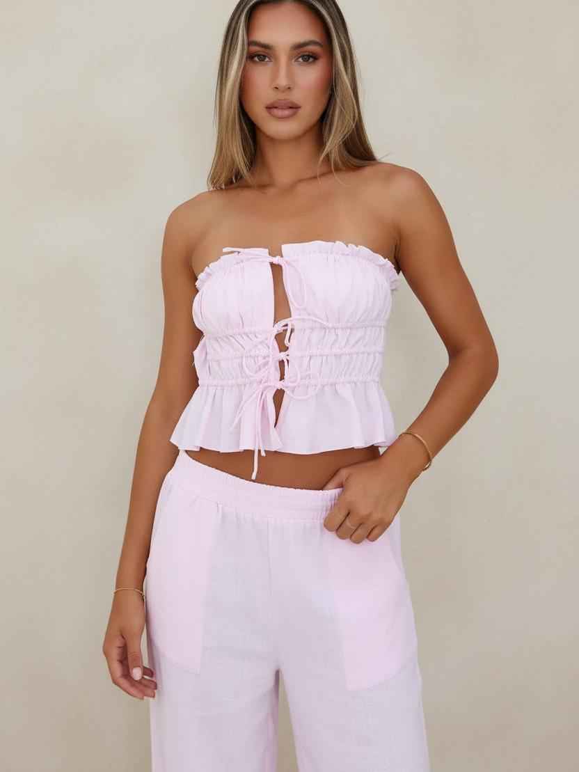 Shoreline Ruched Tie Peplum Top