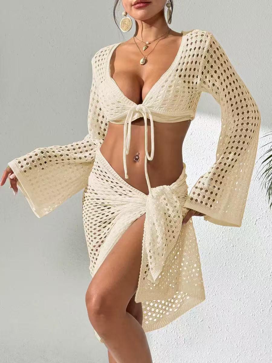 Crochet two-piece swimsuit Bikini Set with a matching cover-up