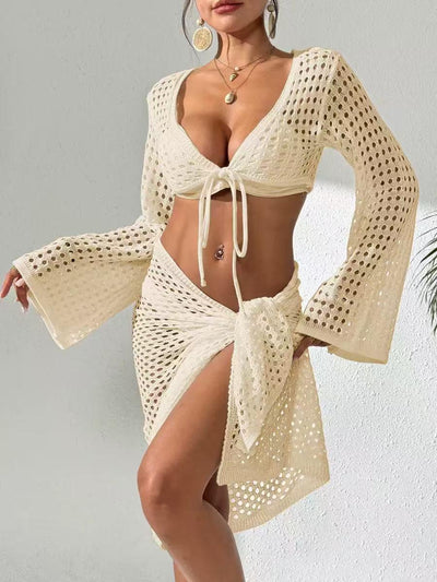 Crochet two-piece swimsuit Bikini Set with a matching cover-up