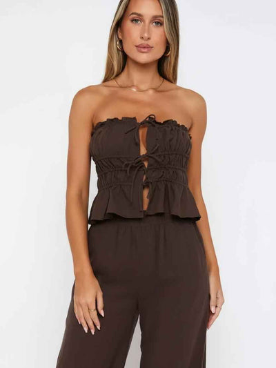 Shoreline Ruched Tie Peplum Top