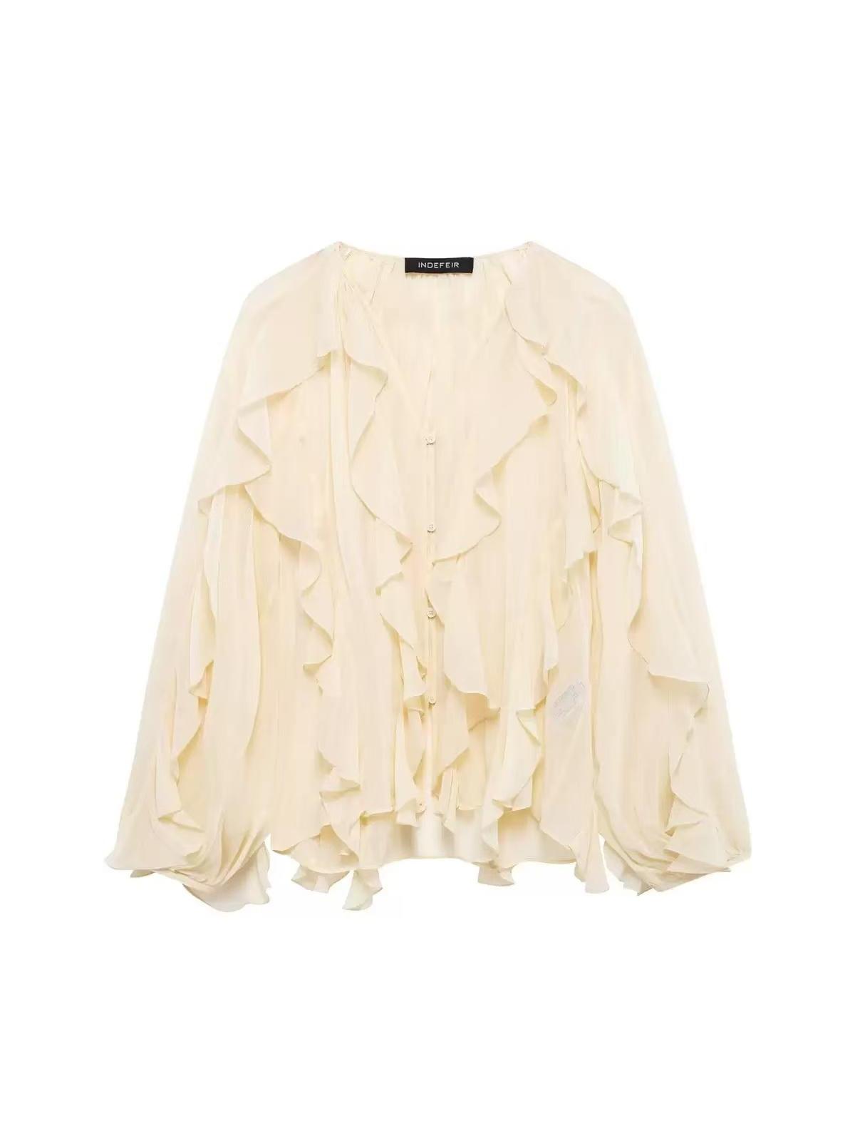 Ruffles V Neck Full Sleeve Top