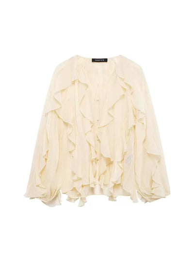 Ruffles V Neck Full Sleeve Top