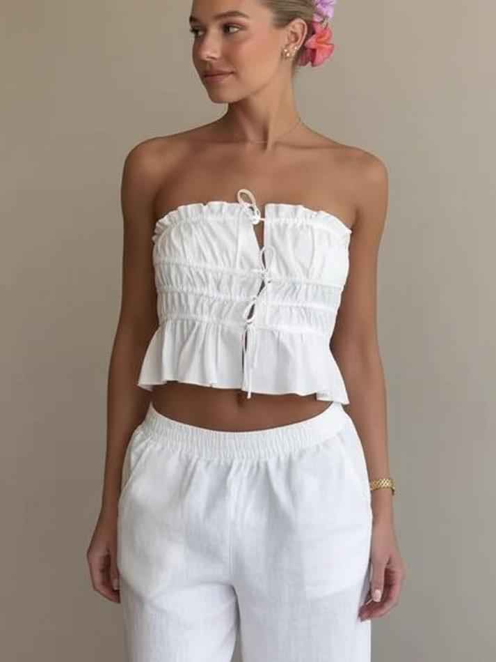 Shoreline Ruched Tie Peplum Top