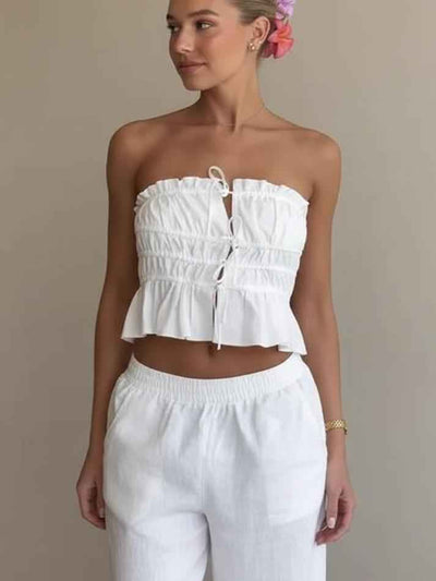 Shoreline Ruched Tie Peplum Top