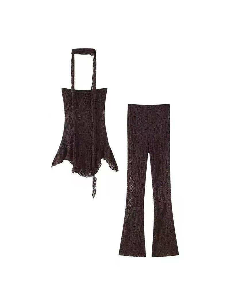 Black Lace Flared Pants Co‑ord Set