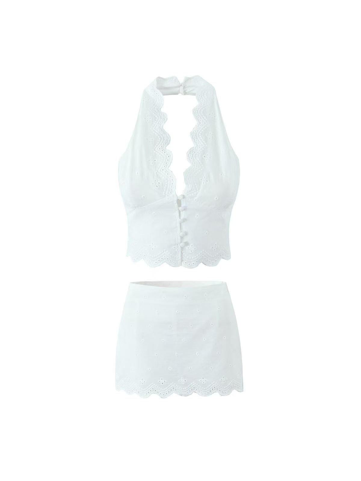 Cotton Halterneck Vest Top & Skirt coord Set
