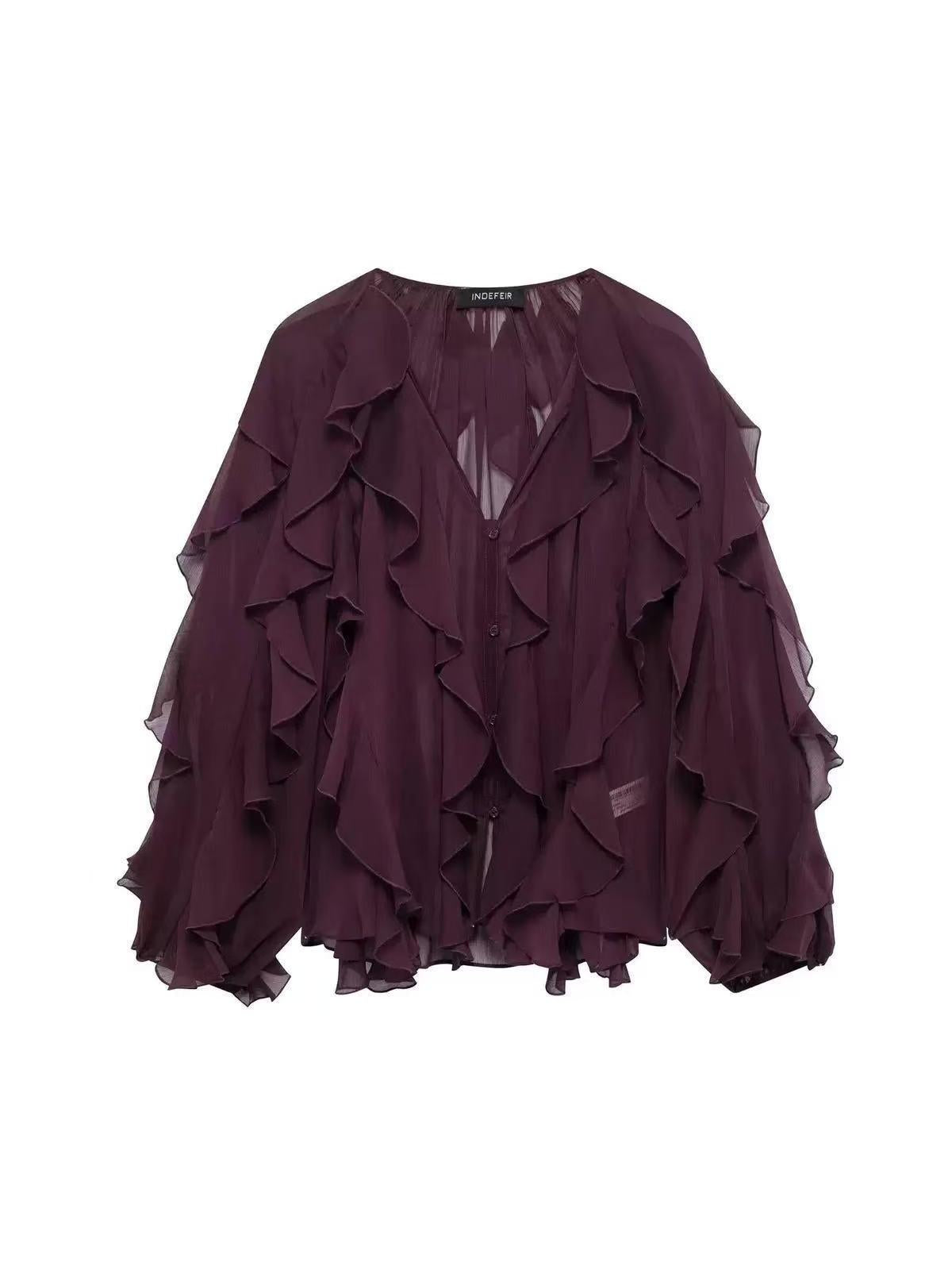 Ruffles V Neck Full Sleeve Top