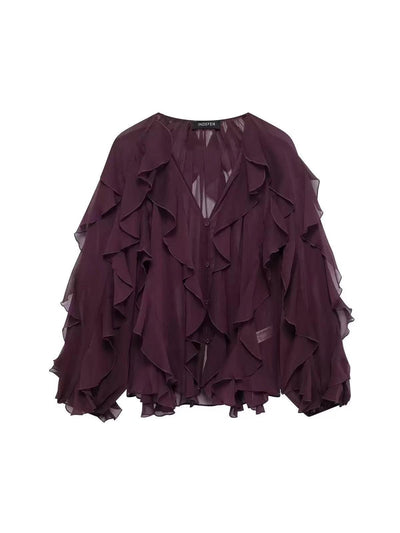 Ruffles V Neck Full Sleeve Top