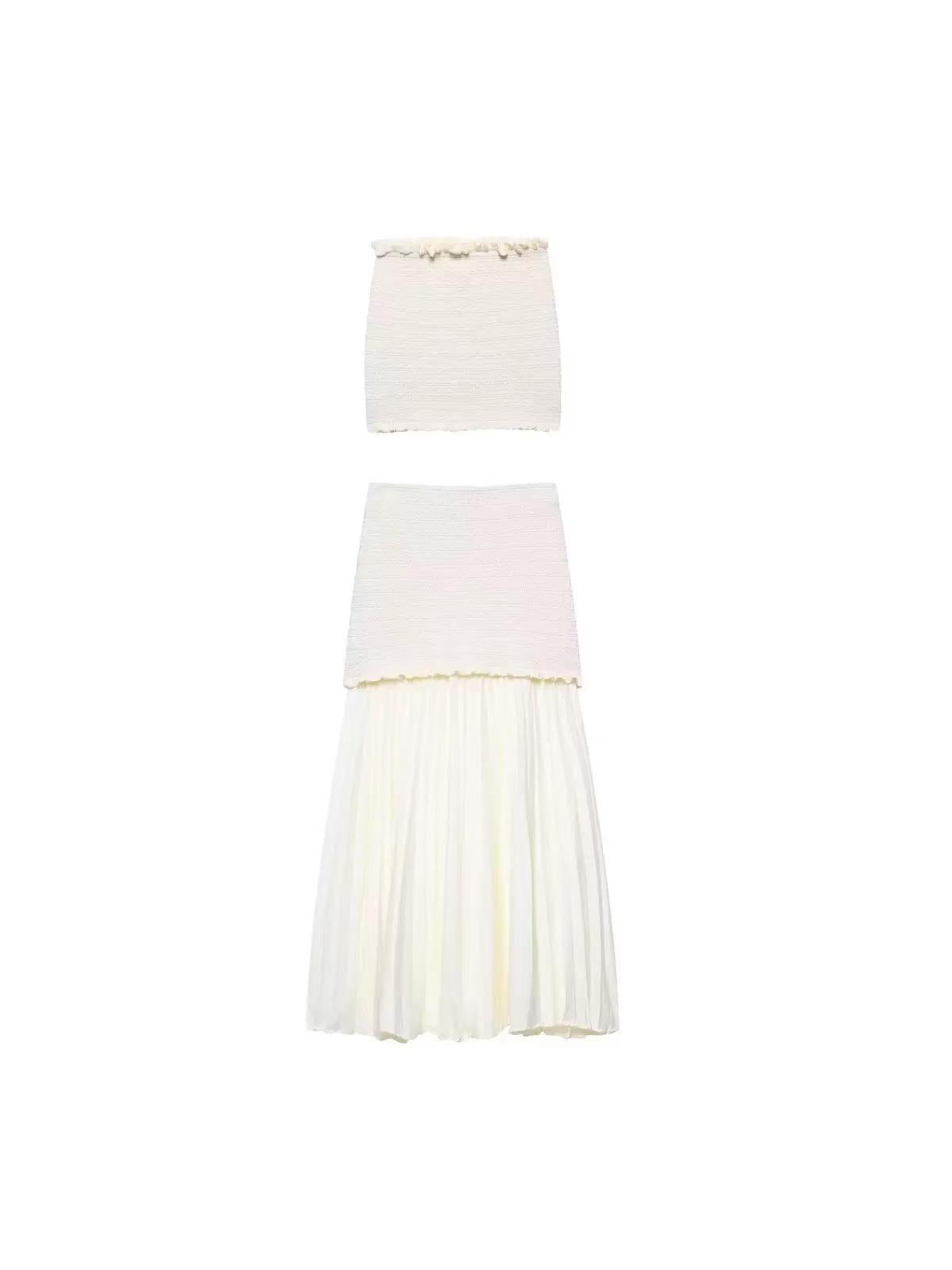 Knitted Tube Top & High Waist Pleated Skirt