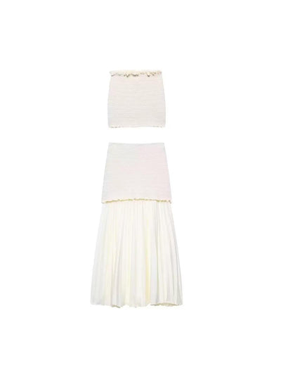 Knitted Tube Top & High Waist Pleated Skirt