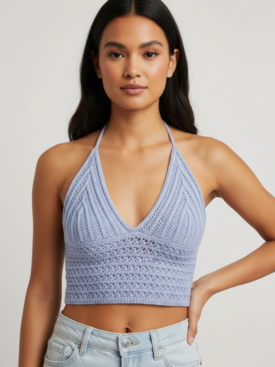 Tidal Crochet Halter Bralette Top