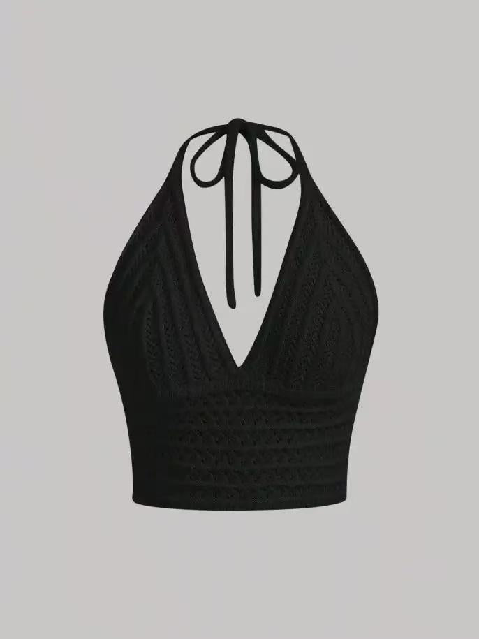 Tidal Crochet Halter Bralette Top by Exclusives, black crochet bralette