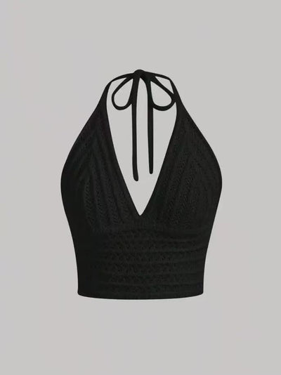 Tidal Crochet Halter Bralette Top by Exclusives, black crochet bralette