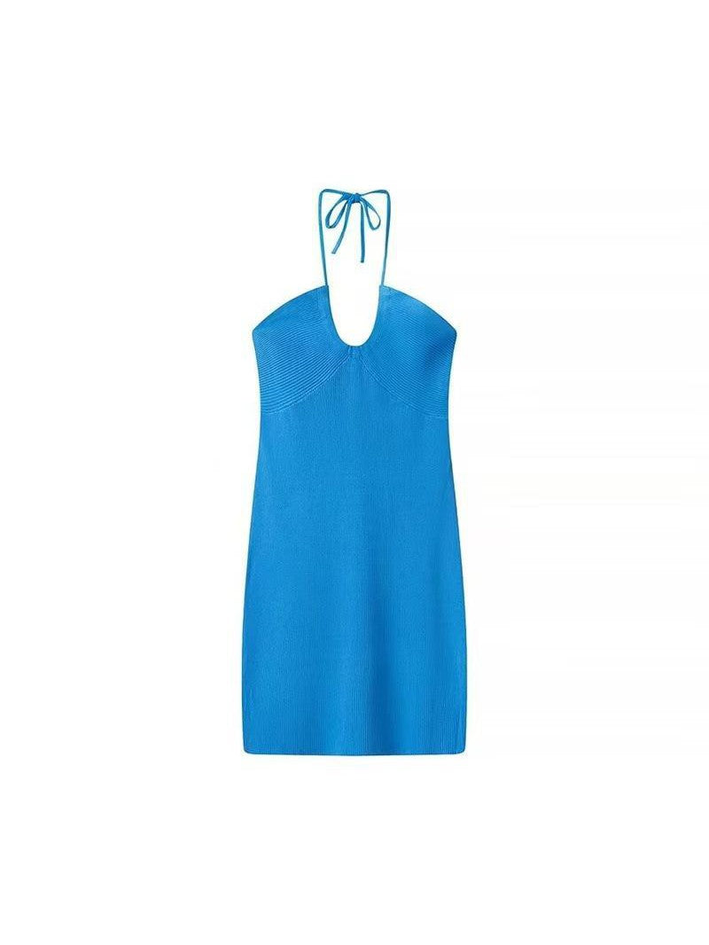 Tied Halterneck Knitted Short Dress