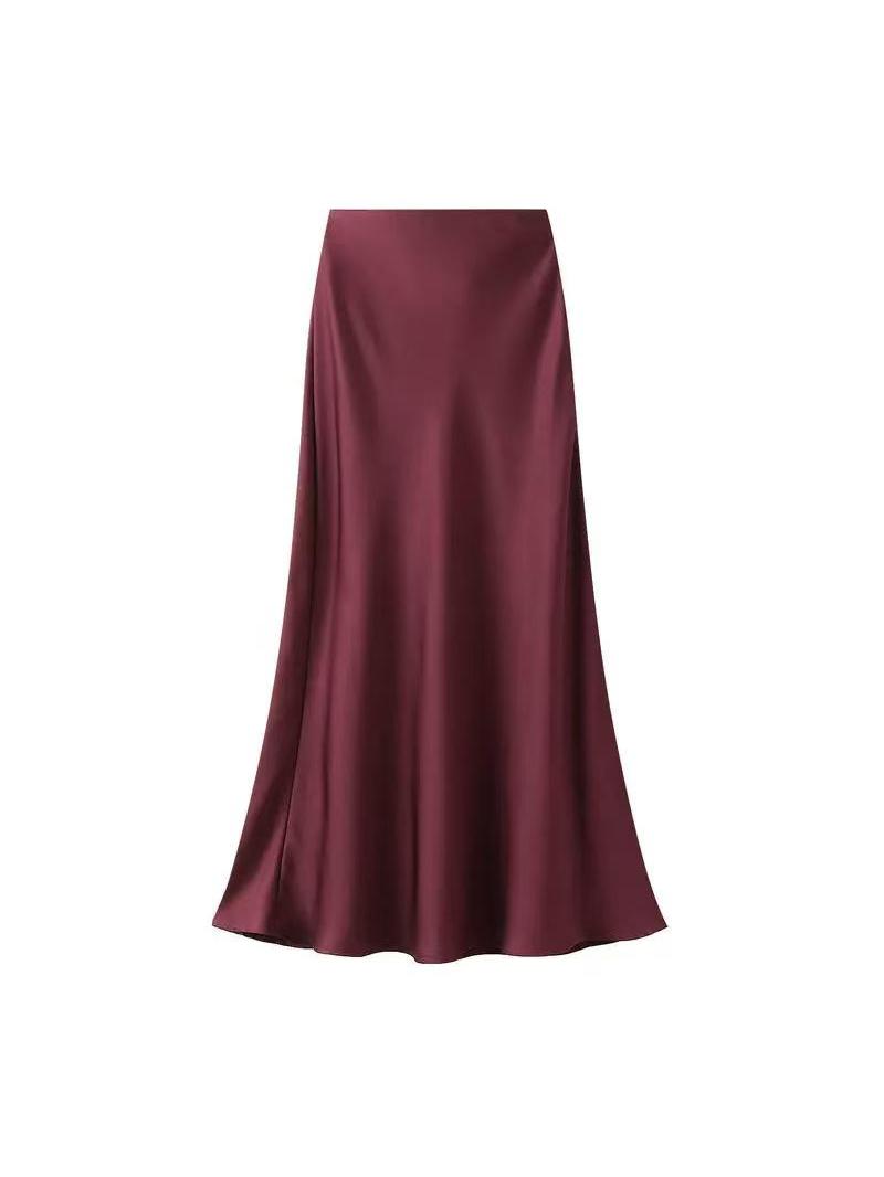 High Waist Satin Ankle Length Long Skirt